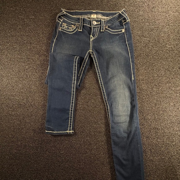 True Religion Section Skinny Jeans Womens 26 Contrast Stitching low rise Y2K - Picture 2 of 7